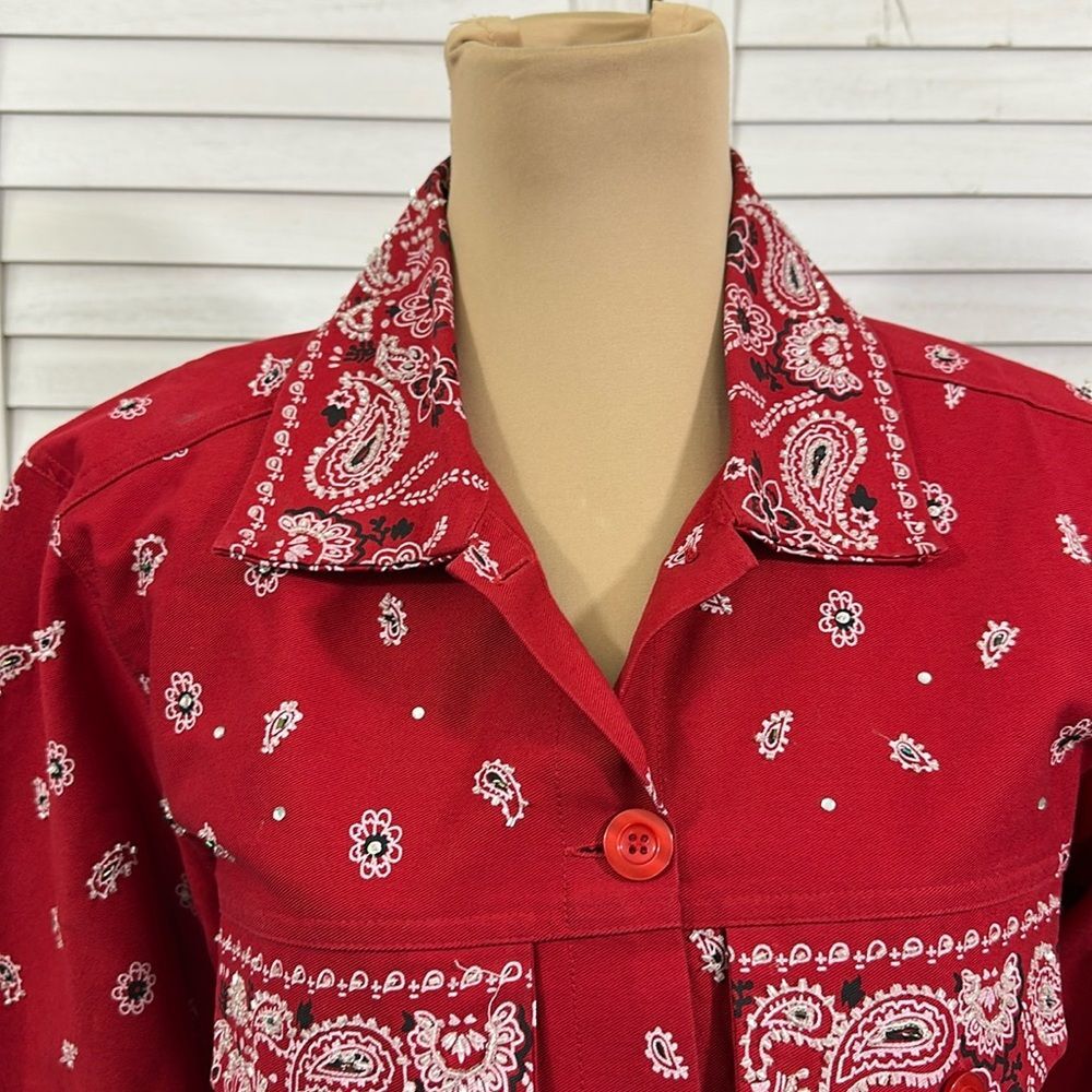 QUACKER FACTORY Embellished Jacket Medium Red Paisley NWOT - Picture 4 of 15